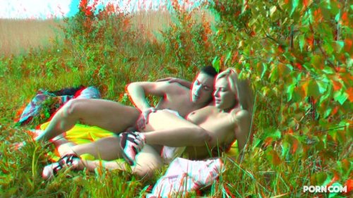 blonde bimbo fucked outdoors in 3-D