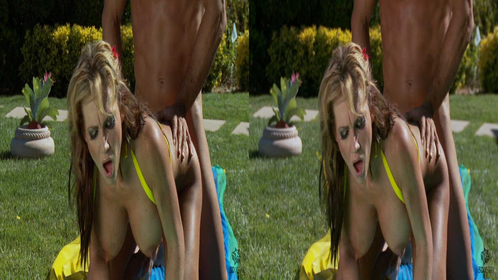 Hsbs 3d Porn - Wet blonde babe fucks and sucks lucky dude in her garden in SBS 3D for 3D TV